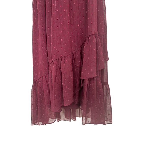 Size 14 NEW BURGUNDY HALTER NECK CLIP DOT TIERED DRESS Wedding Special Event NWT - Picture 3 of 6